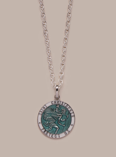 925 Sterling Silver Light Blue Enamel Saint Christopher Pendant Necklace Necklace WE ARE ALL SMITH: Men's Jewelry & Clothing.