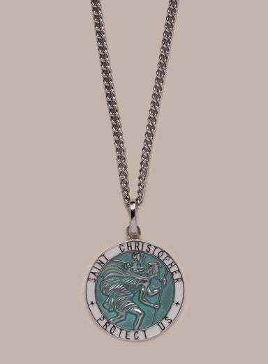 Sterling Silver Blue Enamel Saint Christopher Medal Necklace for Men Necklace WE ARE ALL SMITH: Men's Jewelry & Clothing.