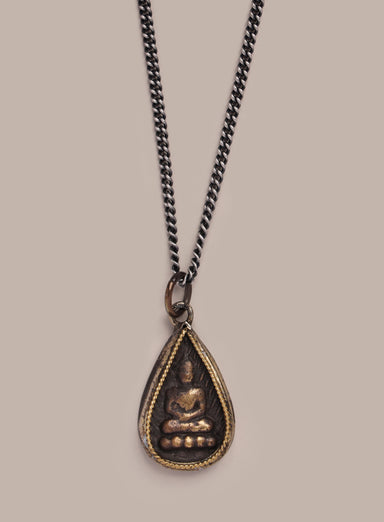 Oxidized Silver Drop Buddha Pendant Curb Chain Necklace for Men Jewelry We Are All Smith