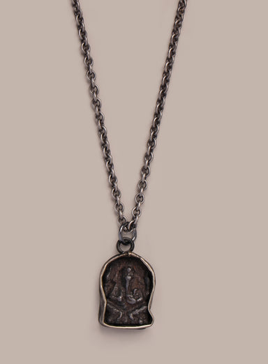 Oxidized Silver Buddha Pendant Rolo Chain Necklace for Men Jewelry We Are All Smith