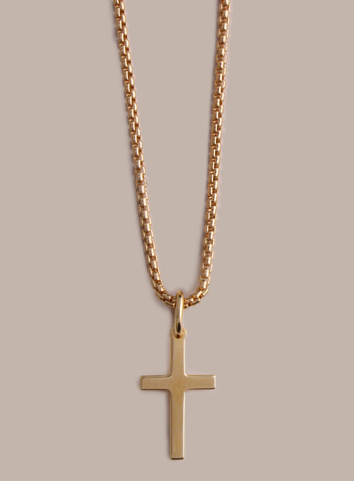 14k Gold Vermeil Small Cross on 14K Gold Filled Venetian Box Chain Necklaces We Are All Smith