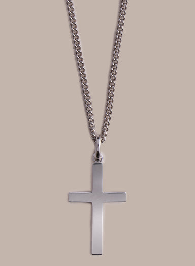 Large 925 Sterling Silver Cross on Sterling Rhodium Coated Curb Chain Necklaces We Are All Smith