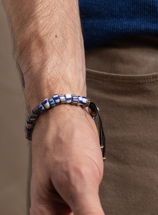 One-of-a-kind Skull Diamond + African Blue Chevron Bead Bracelet Bracelets WE ARE ALL SMITH: Men's Jewelry & Clothing.