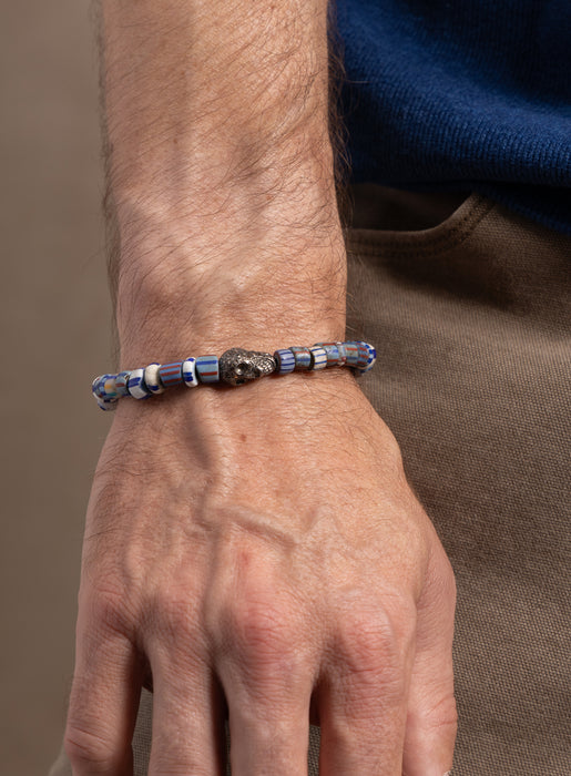 One-of-a-kind Skull Diamond + African Blue Chevron Bead Bracelet Bracelets WE ARE ALL SMITH: Men's Jewelry & Clothing.