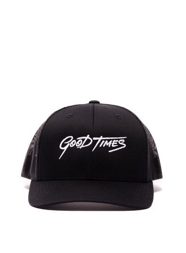 Good Times Black Emroidered Trucker Cap Hats WE ARE ALL SMITH: Men's Jewelry & Clothing.   