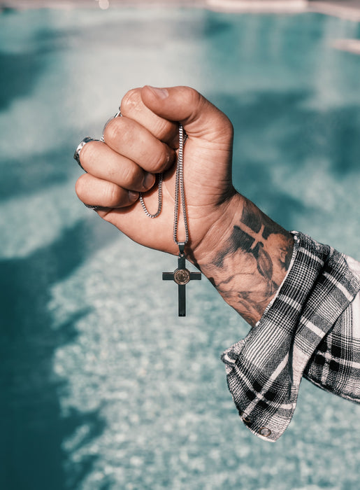 Waterproof Mens St. Benedict Cross Necklace Necklaces WE ARE ALL SMITH: Men's Jewelry & Clothing.   