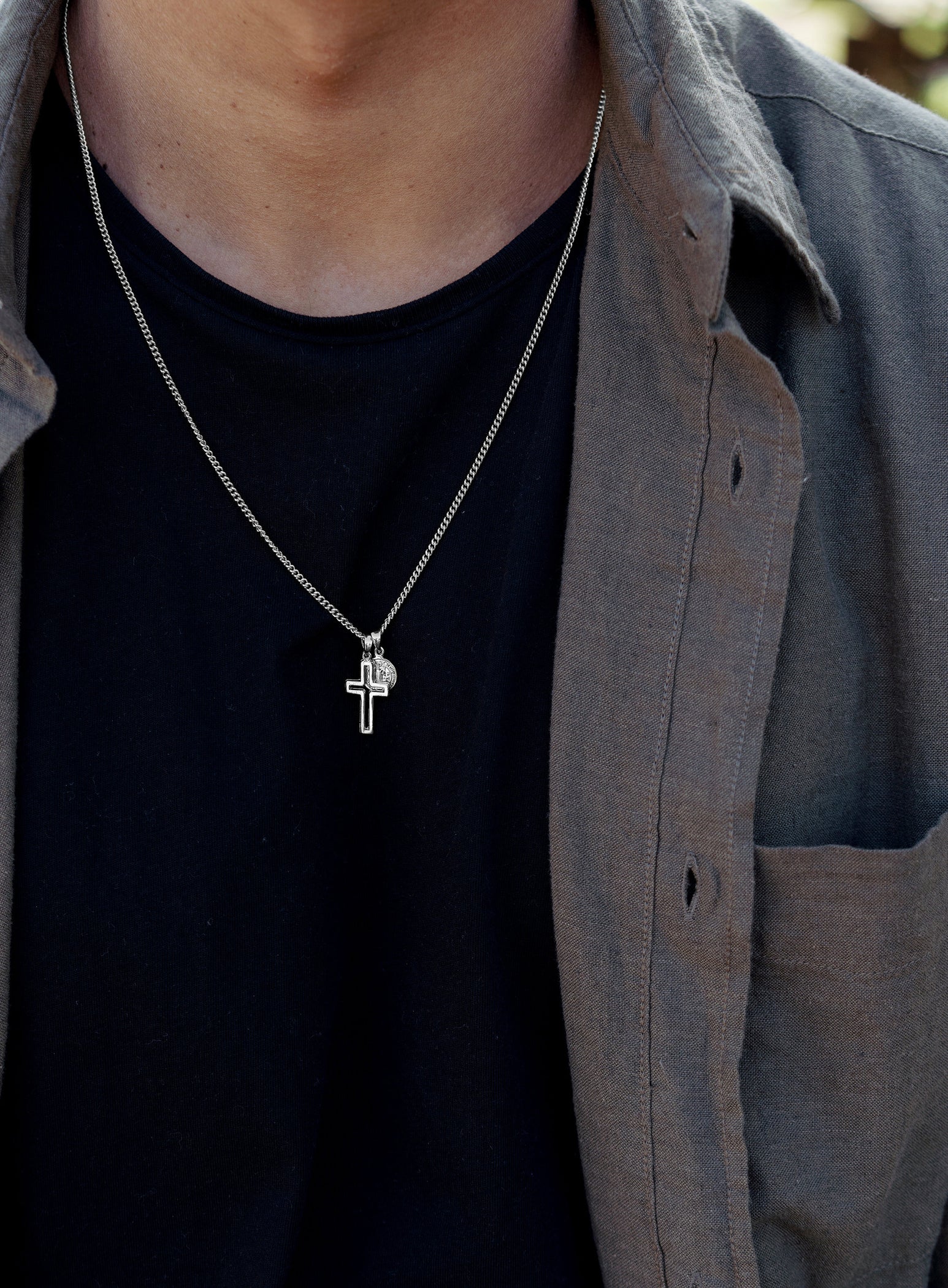 Sterling Silver Cross + Saint Benedict Medal for Men — WE ARE ALL SMITH