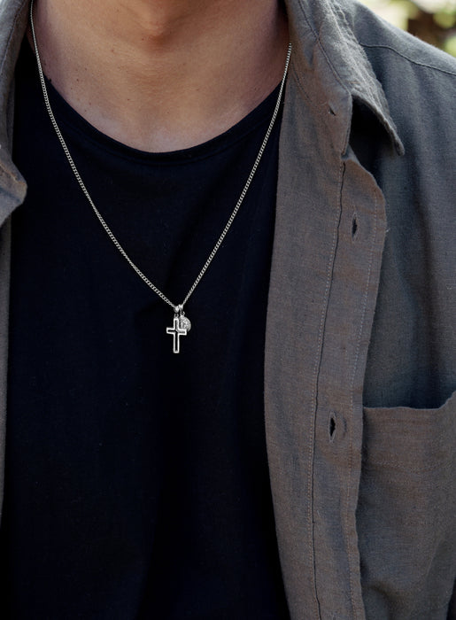 Sterling Silver Cross + Saint Benedict Medal for Men Necklaces WE ARE ALL SMITH   