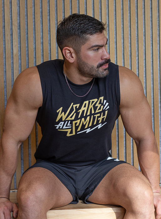 We Are All Smith Yellow Logo Black Muscle Shirt Tanktop WE ARE ALL SMITH: Men's Jewelry & Clothing.   