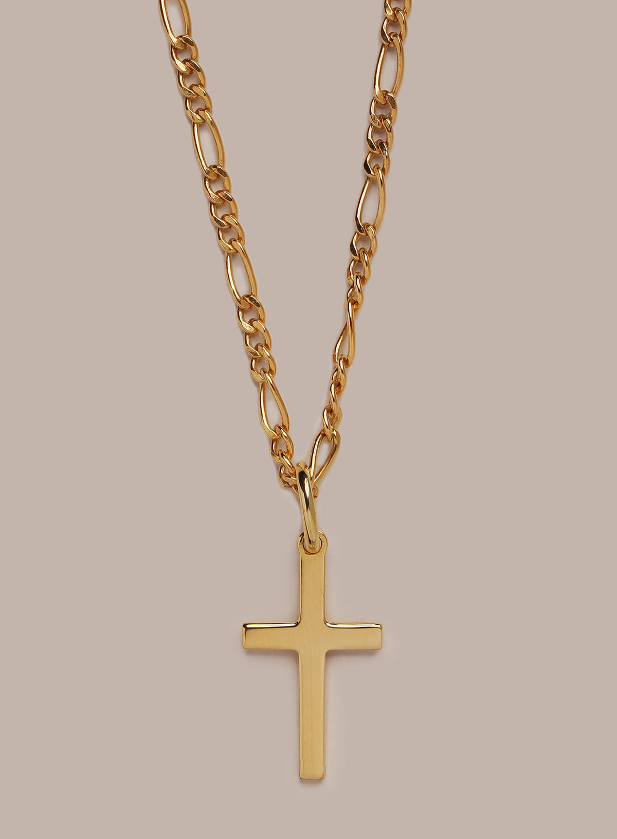 14k Gold Filled Gold Vermeil Cross Pendant Necklace for Men (Figaro Chain)