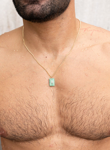 Green Turquoise and Topaz Pendant on 14k Gold Filled Curb Chain