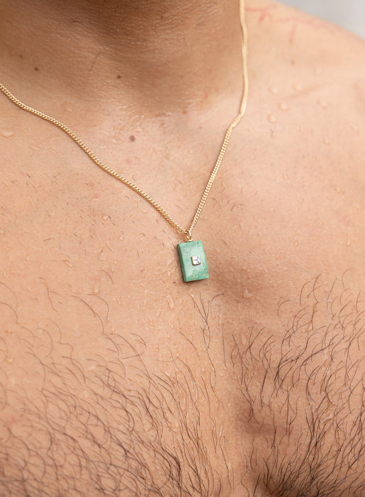 Green Turquoise and Topaz Pendant on 14k Gold Filled Curb Chain