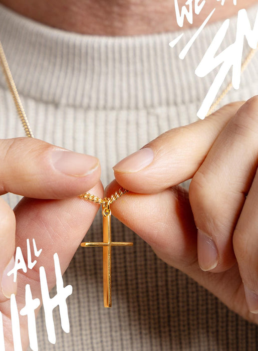 Minimalist Vermeil Gold Cross on 14k Gold Filled Curb Chain Necklace WE ARE ALL SMITH