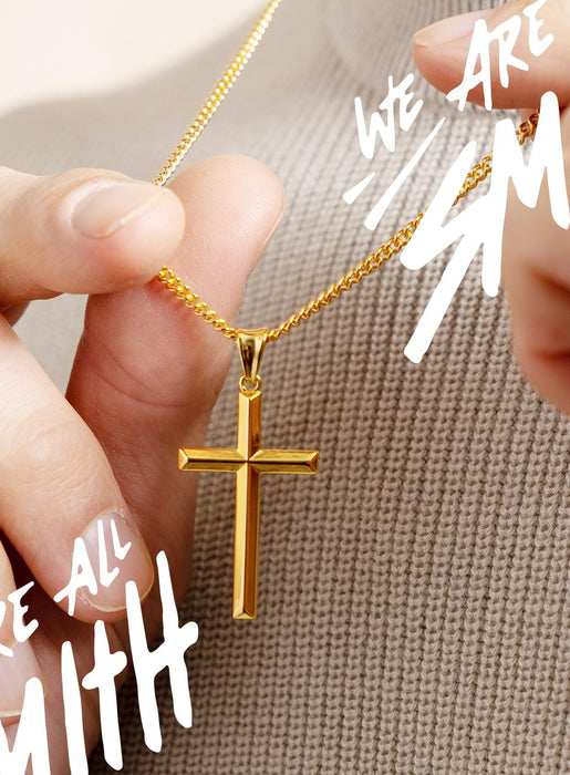 Gold Vermeil Geometric Cross on 14k Gold Filled Curb Chain WE ARE ALL SMITH