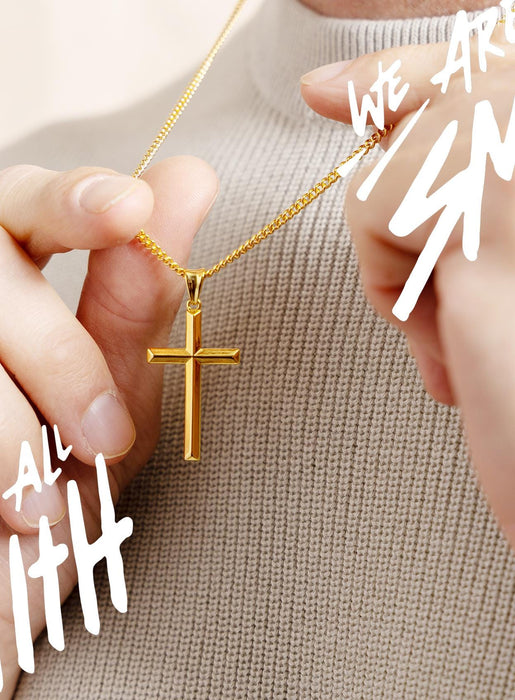 Gold Vermeil Geometric Cross on 14k Gold Filled Curb Chain WE ARE ALL SMITH