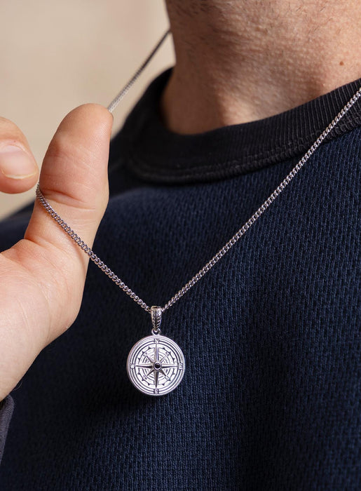 Sterling Silver Black Moissanite Gemstone Compass Necklace Necklace WE ARE ALL SMITH