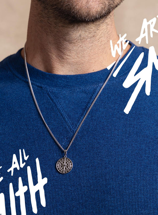 Sterling Silver Rhodium Coated Compass Pendant Necklace for Men Necklace WE ARE ALL SMITH