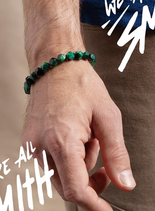 Green Tiger Eye and Sterling Silver Bead Bracelet for Men Bracelets WE ARE ALL SMITH