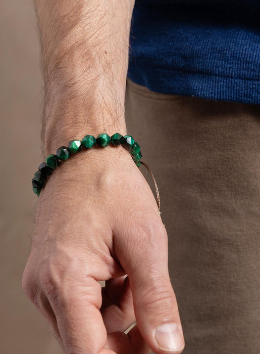 Green Tiger Eye and Sterling Silver Bead Bracelet for Men Bracelets WE ARE ALL SMITH