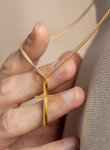Minimalist Vermeil Gold Cross on 14k Gold Filled Curb Chain Necklace WE ARE ALL SMITH