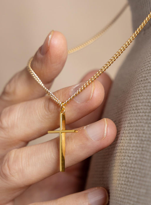 Minimalist Vermeil Gold Cross on 14k Gold Filled Curb Chain Necklace WE ARE ALL SMITH