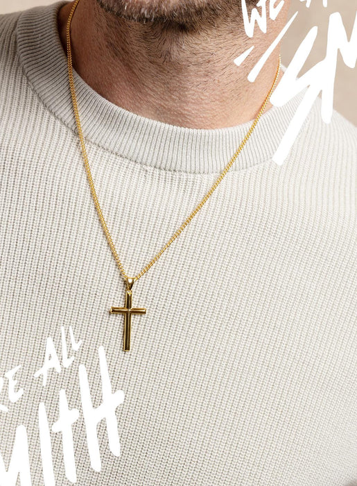 Gold Vermeil Geometric Cross on 14k Gold Filled Curb Chain WE ARE ALL SMITH