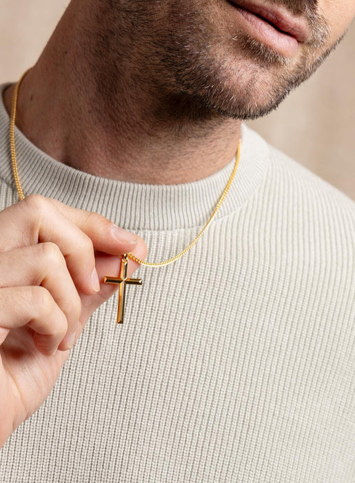 Gold Vermeil Geometric Cross on 14k Gold Filled Curb Chain WE ARE ALL SMITH