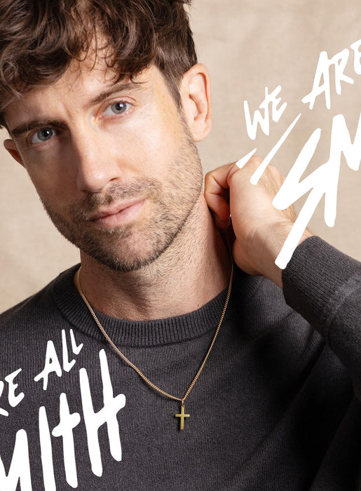 Small Vermeil Gold Cross Necklace for Men – 14k Vermeil Pendant, 14k Gold Filled Curb Chain, Unique Gifts for Birthdays, Boyfriend, Husband WE ARE ALL SMITH