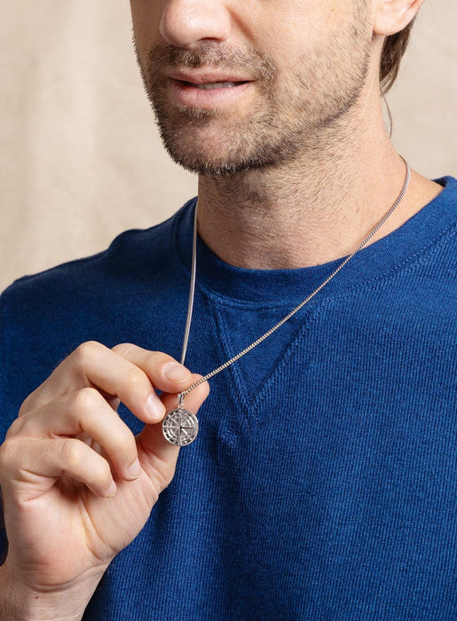 Sterling Silver Rhodium Coated Compass Pendant Necklace for Men Necklace WE ARE ALL SMITH