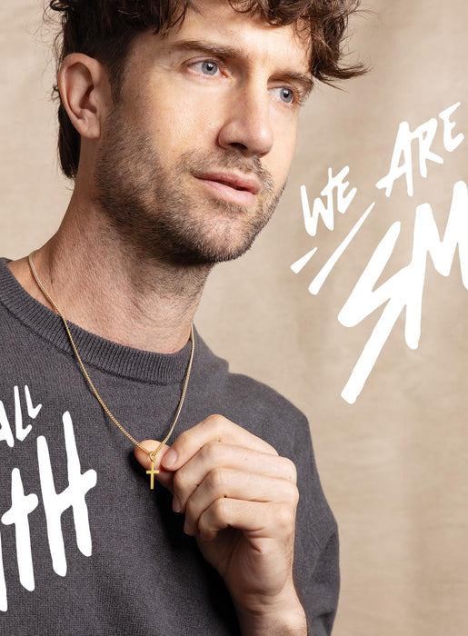 Small Vermeil Gold Cross Necklace for Men – 14k Vermeil Pendant, 14k Gold Filled Curb Chain, Unique Gifts for Birthdays, Boyfriend, Husband WE ARE ALL SMITH