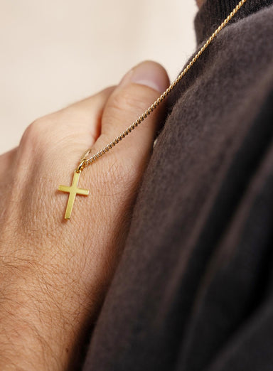 Small Vermeil Gold Cross Necklace for Men – 14k Vermeil Pendant, 14k Gold Filled Curb Chain, Unique Gifts for Birthdays, Boyfriend, Husband WE ARE ALL SMITH
