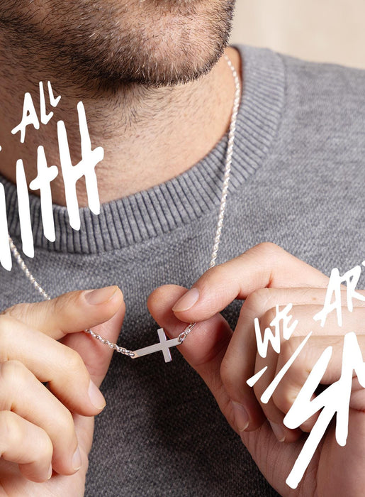 Sideways Sterling Silver Men's Cross Pendant Necklace on 2mm Sterling Silver Rope Chain - Catholic Jewelry Gifts for Men, Son, Husband, BFF WE ARE ALL SMITH