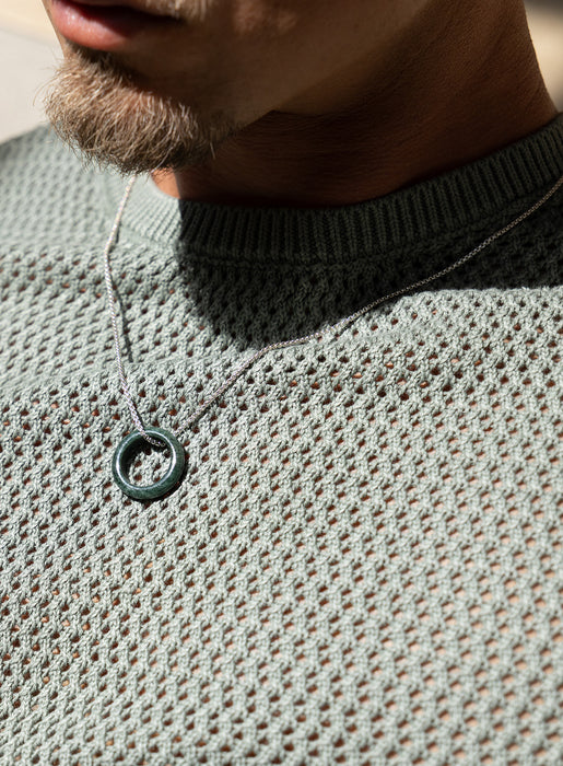 Jade Ring Pendant on  Sterling Silver Round Box Chain Necklace