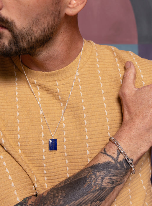 Sterling Silver Lapis Lazuli Pendant Chain Necklace for Men Necklace WE ARE ALL SMITH: Men's Jewelry & Clothing.   