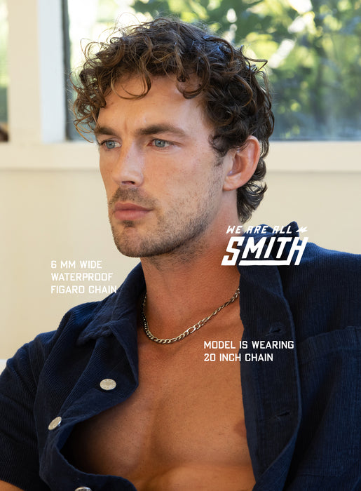 Waterproof 6mm Silver Figaro Chain Necklace  WE ARE ALL SMITH: Men's Jewelry & Clothing.   