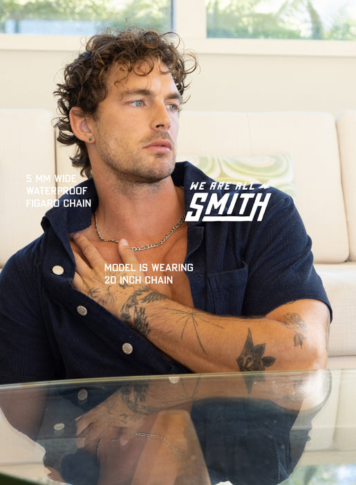 Waterproof 6mm Silver Figaro Chain Necklace  WE ARE ALL SMITH: Men's Jewelry & Clothing.   