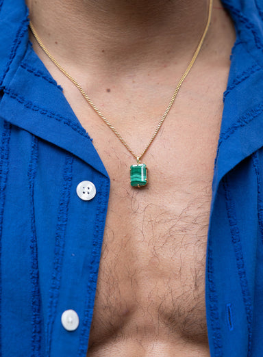 Malachite Pendant on 14k Gold Filled Curb Chain