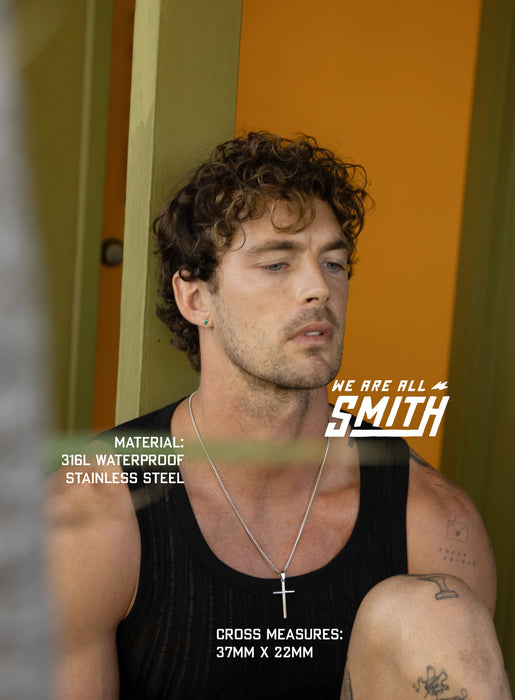 Waterproof Large Mens Silver Cross (Bamboo Style) Necklaces WE ARE ALL SMITH: Men's Jewelry & Clothing.   