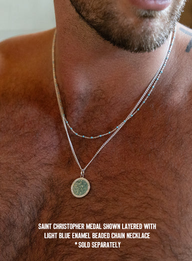 Sterling Silver Blue Enamel Saint Christopher Medal Necklace for Men Necklace WE ARE ALL SMITH: Men's Jewelry & Clothing.