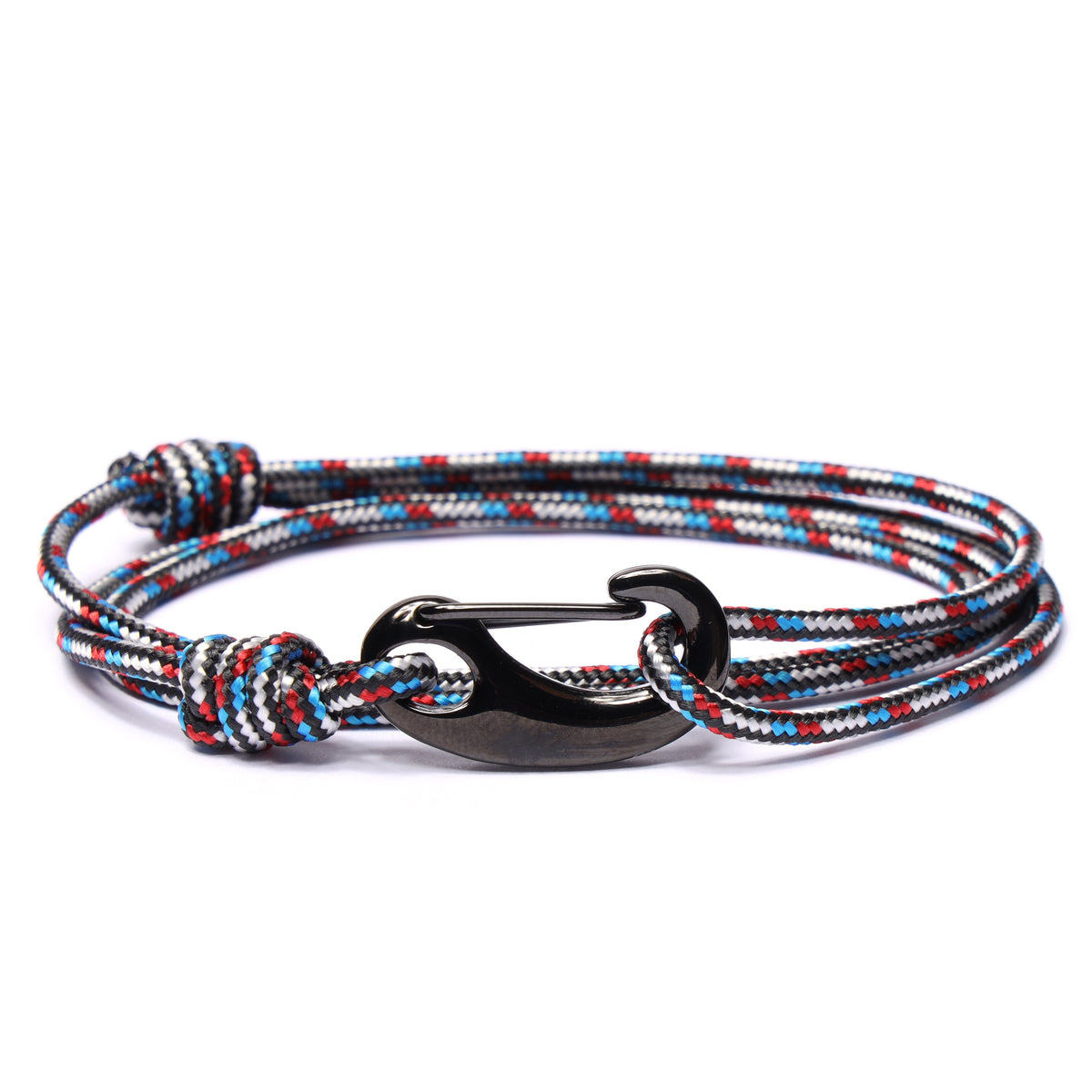 Black, Red and Blue Tactical Cord Bracelet for Men (Black Clasp