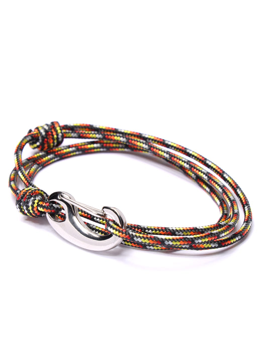 Black, Red and Orange Tactical Cord Bracelet for Men (Silver Clasp