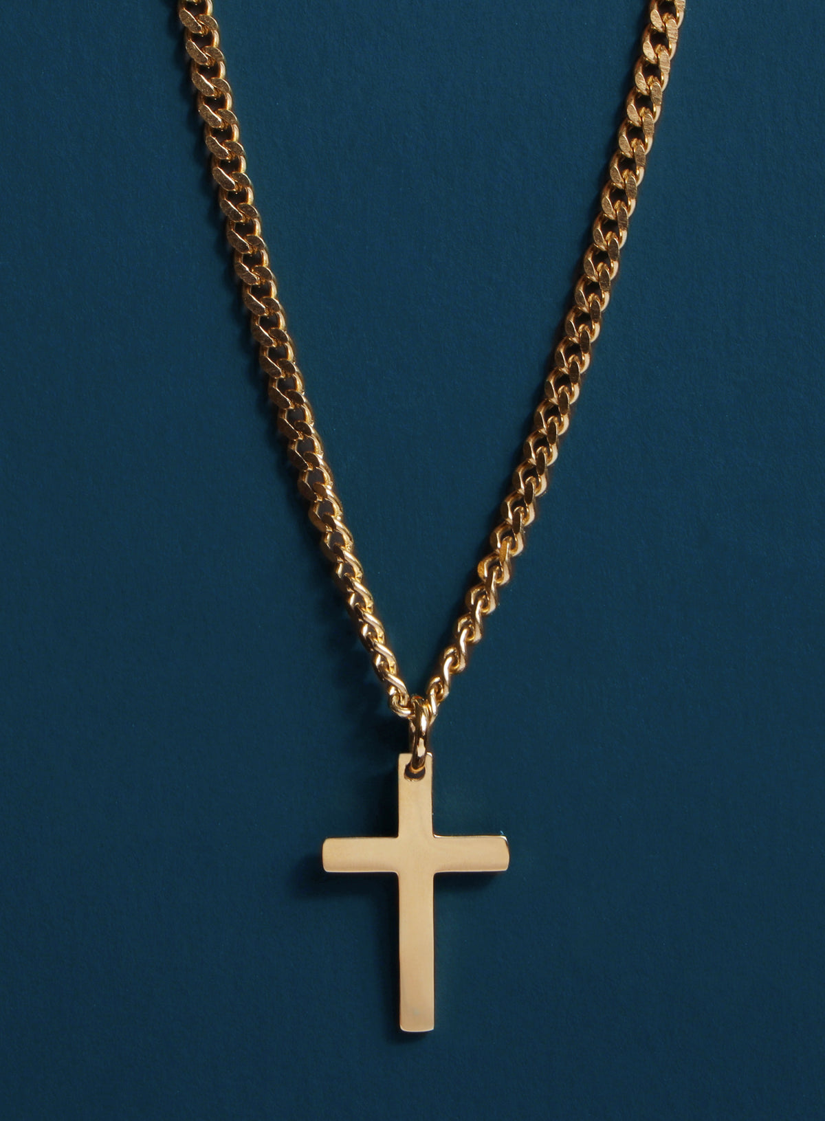 Small Cuban Chain Gold Stainless Steel Cross Necklace