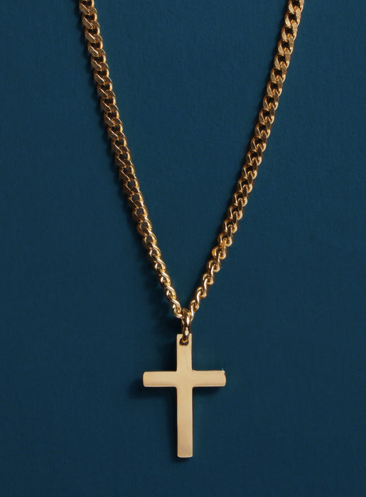 Small Cuban Chain Gold Stainless Steel Cross Necklace