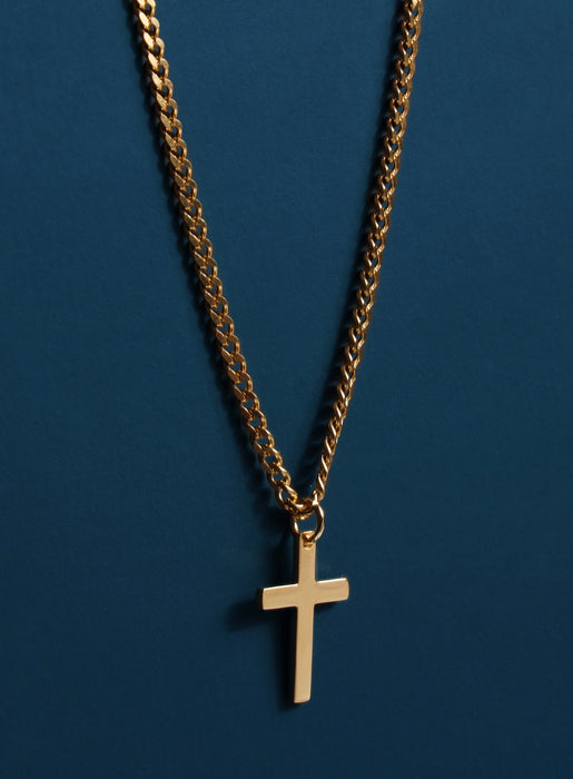 Small Cuban Chain Gold Stainless Steel Cross Necklace