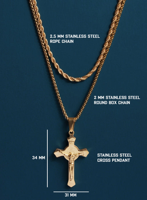 Gold Stainless Steel Crucifix Necklace Set for Men Jewelry WE ARE ALL SMITH: Men's Jewelry & Clothing.   