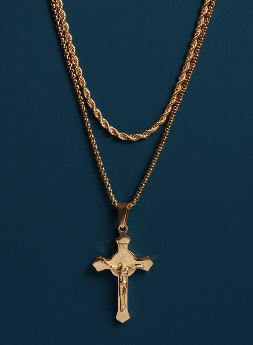 Gold Stainless Steel Crucifix Necklace Set for Men Jewelry WE ARE ALL SMITH: Men's Jewelry & Clothing.   