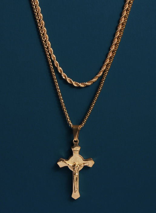 Gold Stainless Steel Crucifix Necklace Set for Men — WE ARE ALL SMITH
