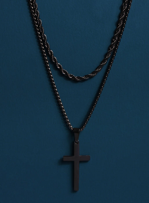 Black & Silver Christian Cross Pendant Necklace for Men