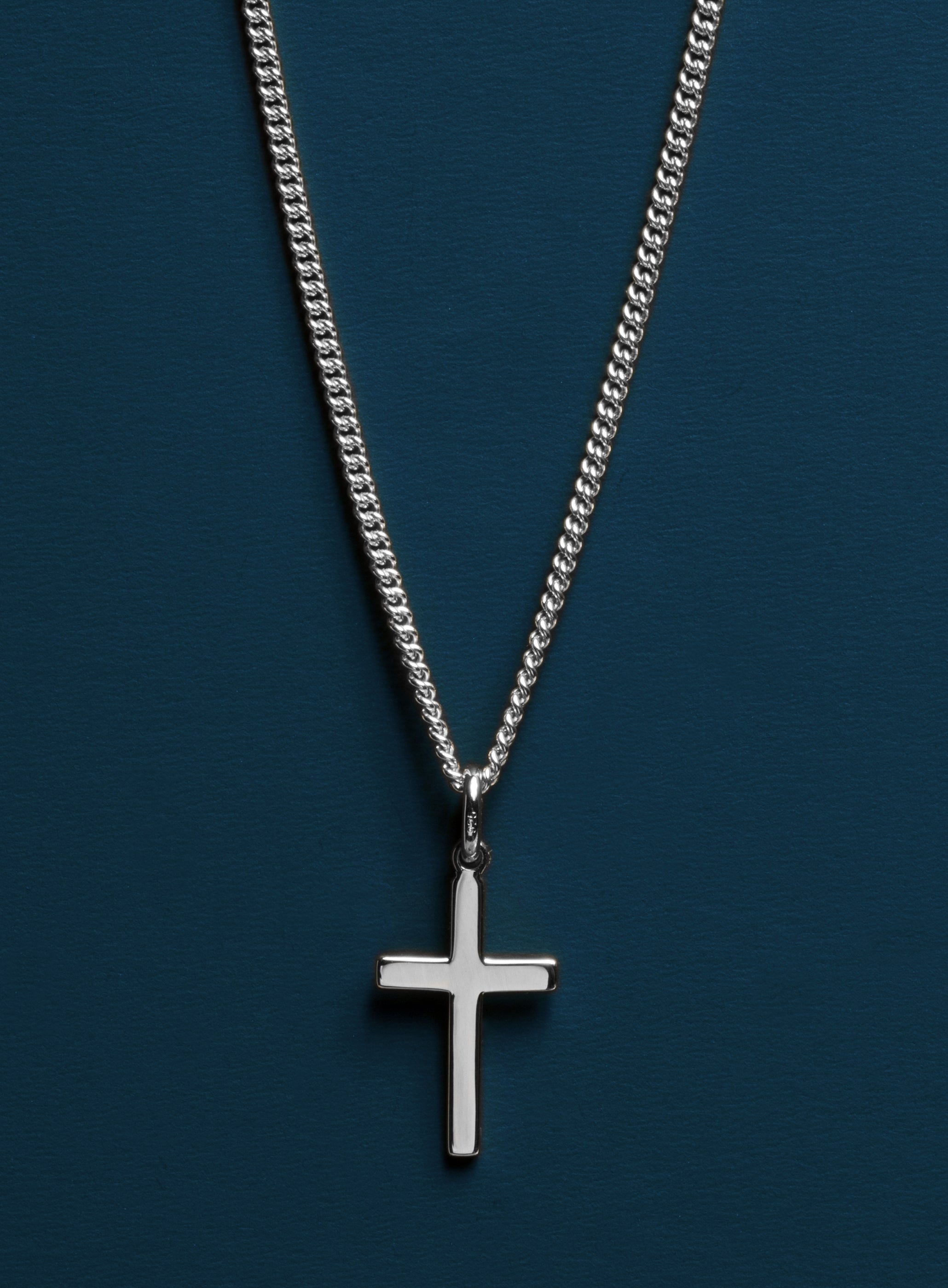 925 Sterling Silver Cross on Sterling Rhodium Coated Curb Chain — WE ...