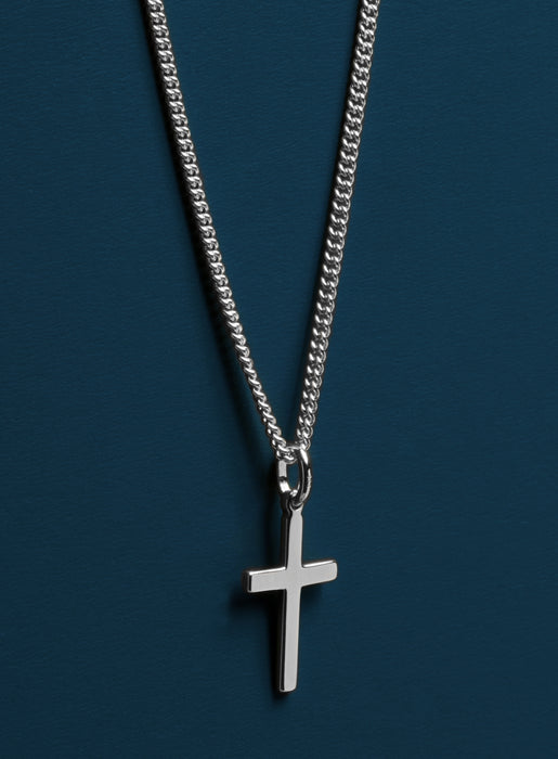 925 Sterling Silver Cross on Sterling Rhodium Coated Curb Chain Necklaces We Are All Smith   